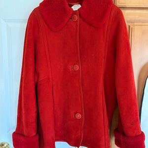 Elegant Red Women's Coat, Red Leather Jacket, Women’s Size Medium/Large